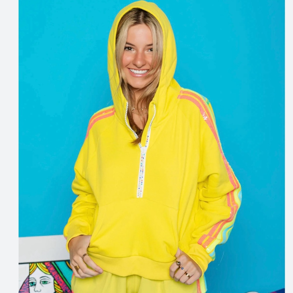 QUEEN OF SPARKLES Rainbow Half Zip Cropped Hoodie XS